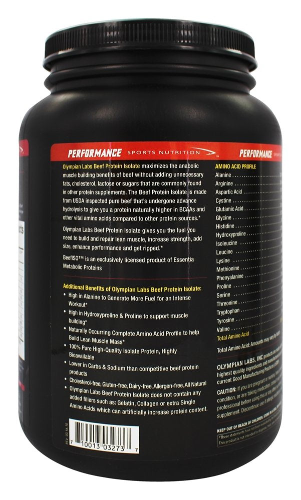 Label close-up highlighting hormone-free status and amino acid profile