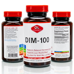 Olympian Labs DIM bottle with packaging details for dosage reference