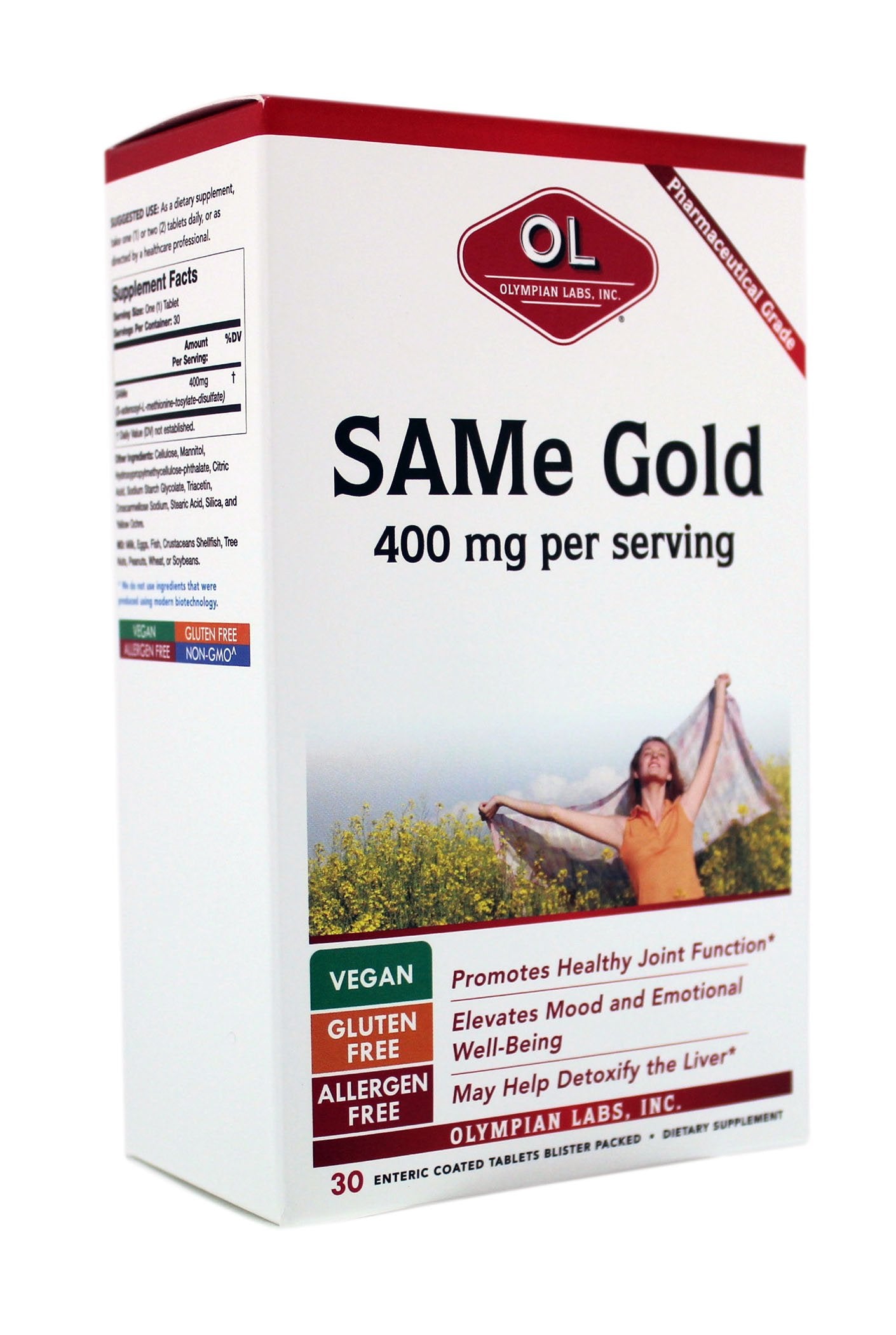 Olympian Labs SAMe Gold bottle with tablets for mood support.