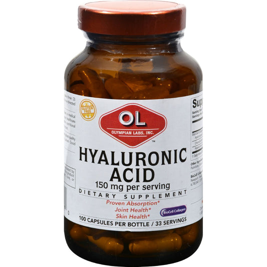 Olympian Labs Hyaluronic Acid 150mg bottle with capsules for joint lubrication.