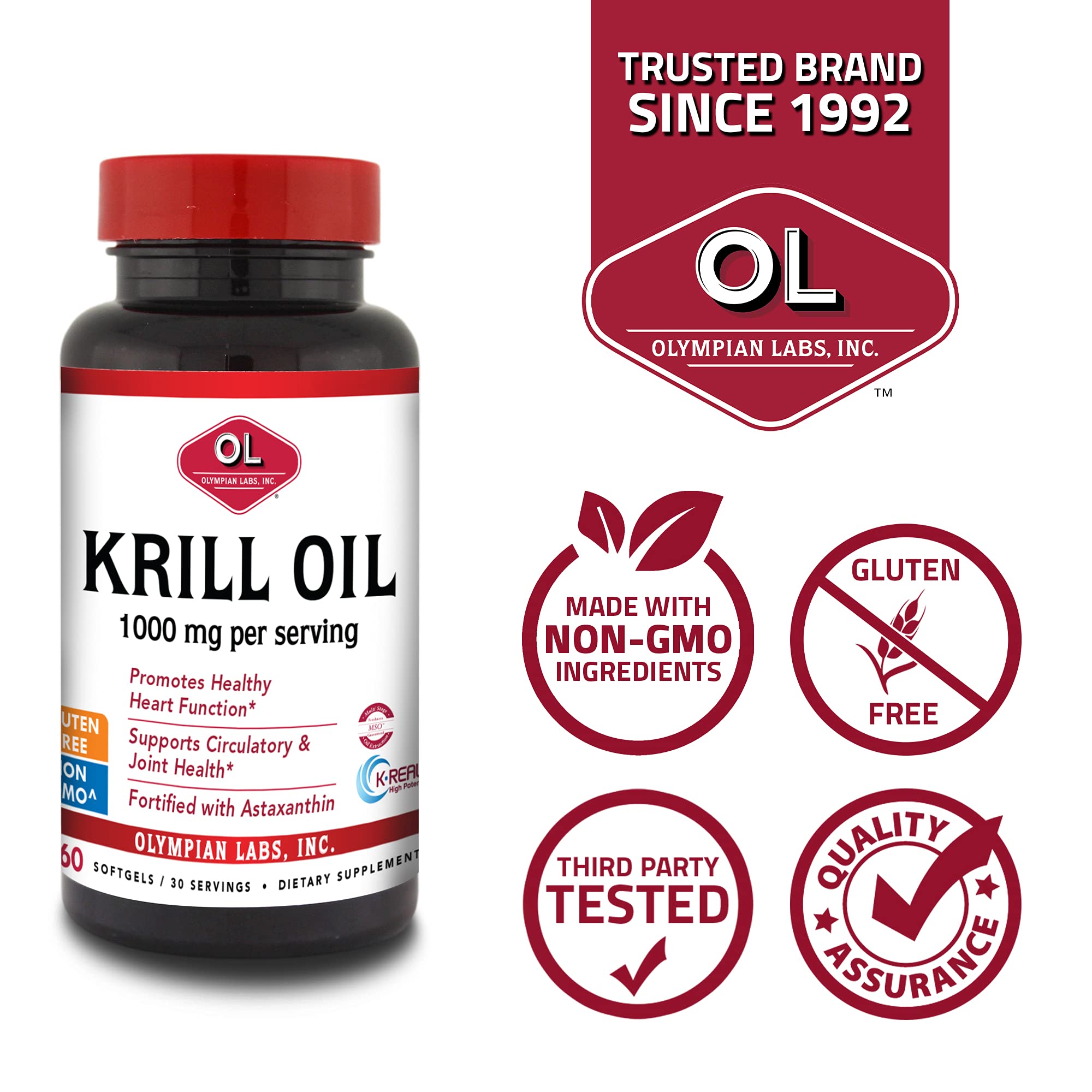 Olympian Labs Krill Oil with Astaxanthin glow highlighting antioxidant potency.