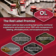 Olympian Labs label close-up confirms CGMP quality manufacturing