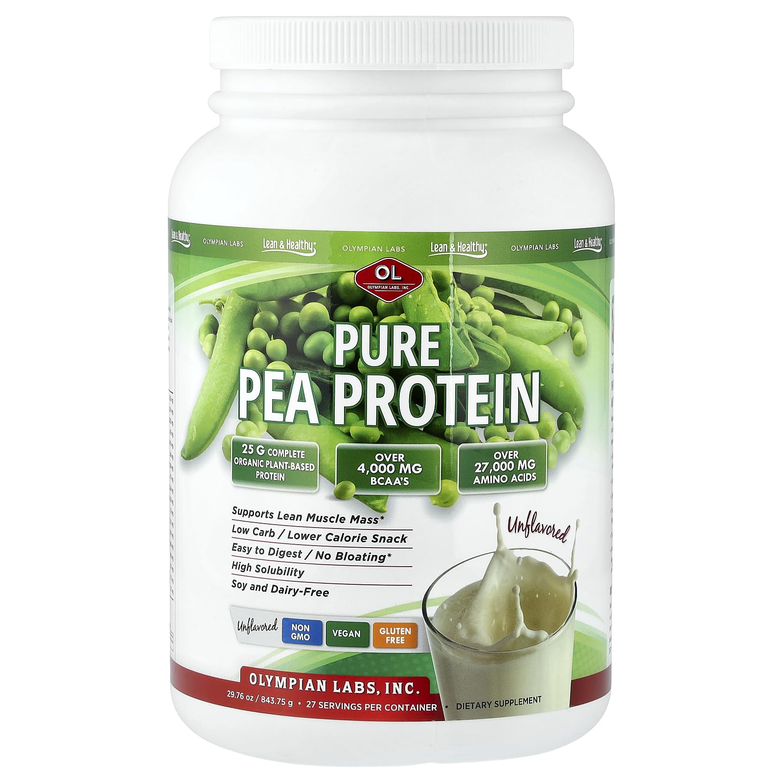 Olympian Labs pea protein powder bag unflavored for versatile vegan shakes.
