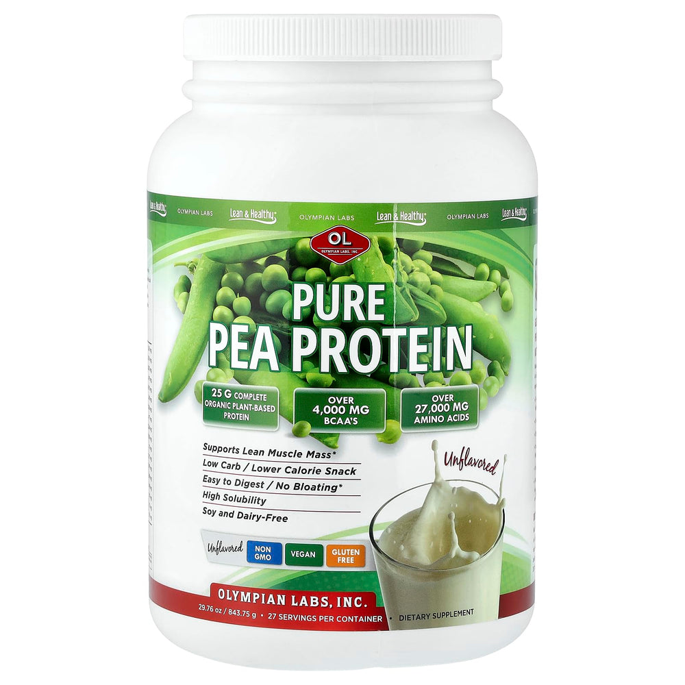 Olympian Labs pea protein powder bag unflavored for versatile vegan shakes.
