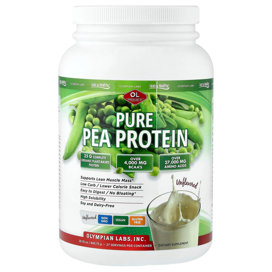 Olympian Labs pea protein powder bag unflavored for versatile vegan shakes.