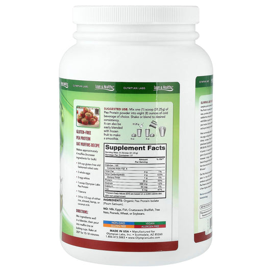 Olympian Labs pea protein powder scoop image highlighting unflavored versatility.