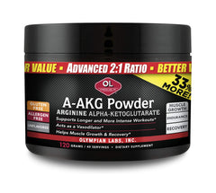 Olympian Labs PSN A-AKG powder bottle shows stimulant-free performance support.