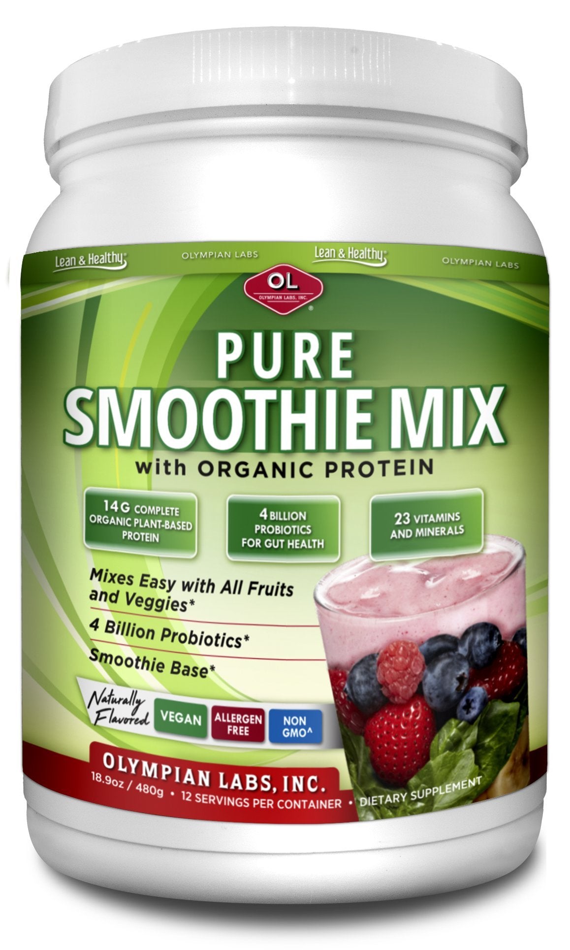 Olympian Labs Pure Smoothie Mix pea protein tub for a protein-rich vegan shake