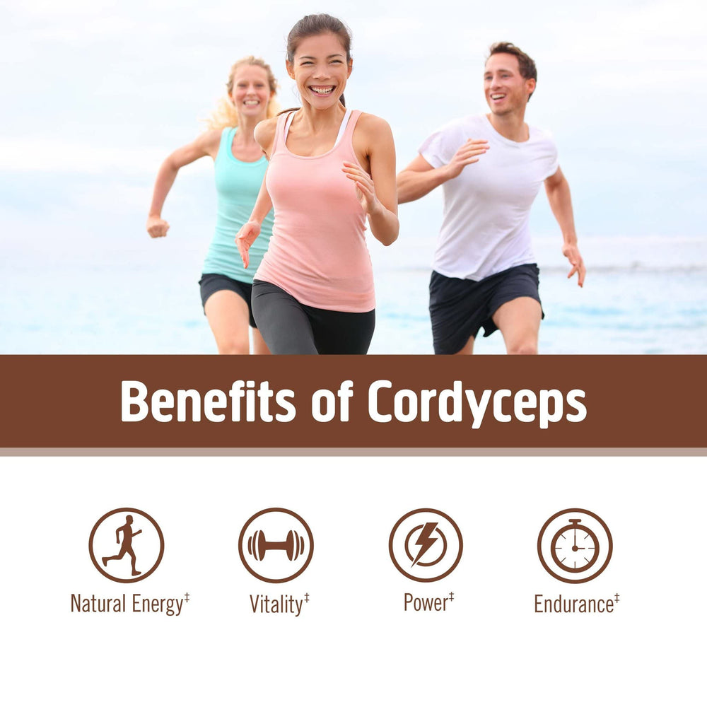 OM Mushroom Cordyceps powder pour demonstrating easy drink addition for natural energy