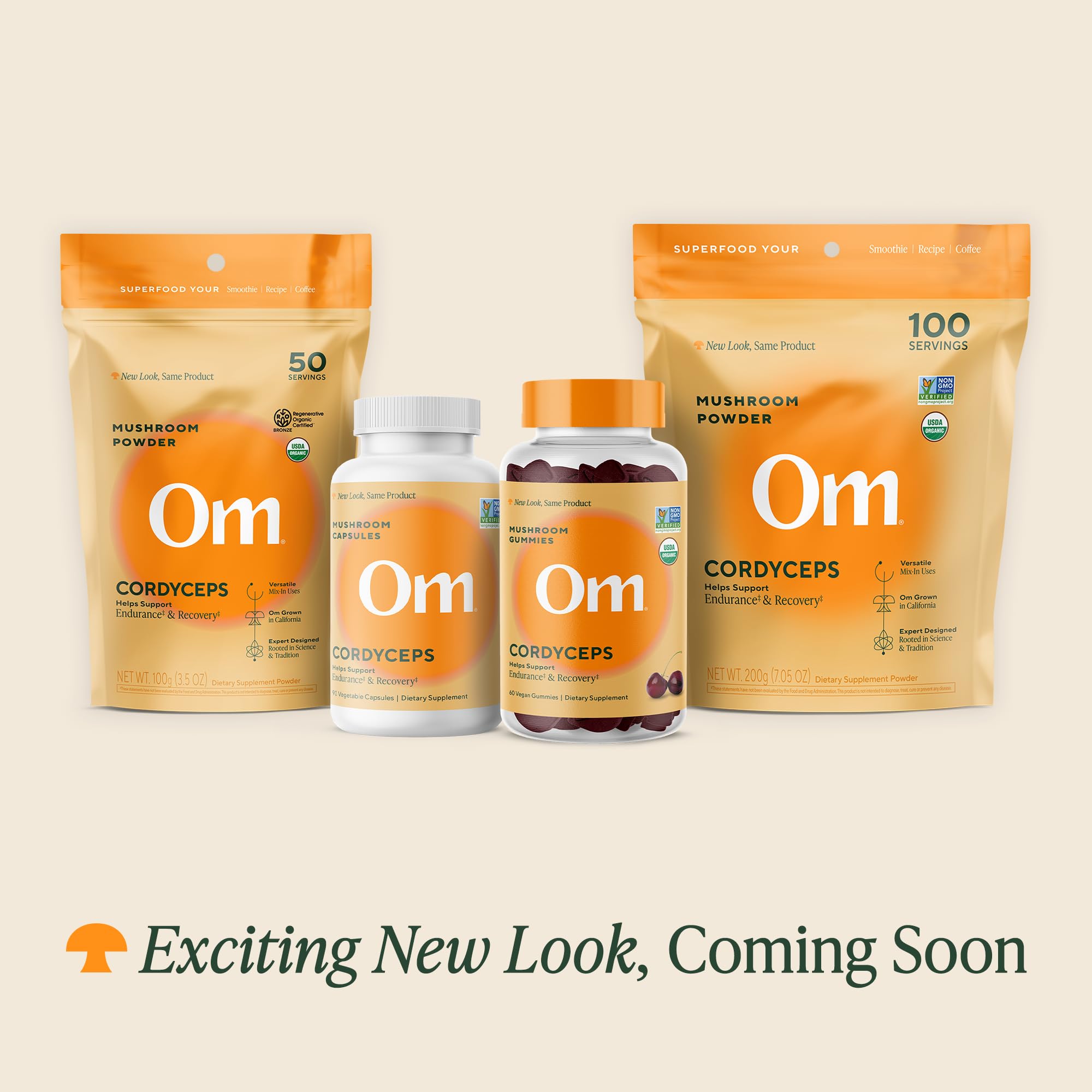 OM Mushroom Cordyceps powder scoop highlighting serving size for daily endurance