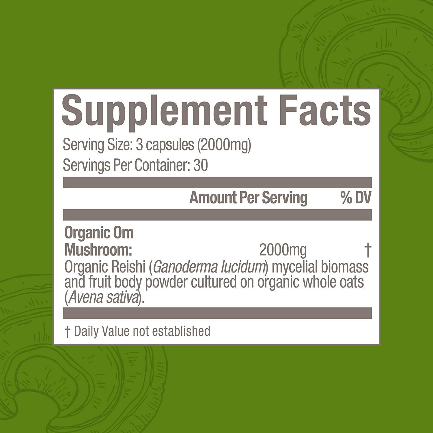 OM Mushroom Reishi capsules bottle on table ready for daily use