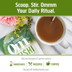 OM MUSHROOM REISHI organic label highlights USDA organic certification.
