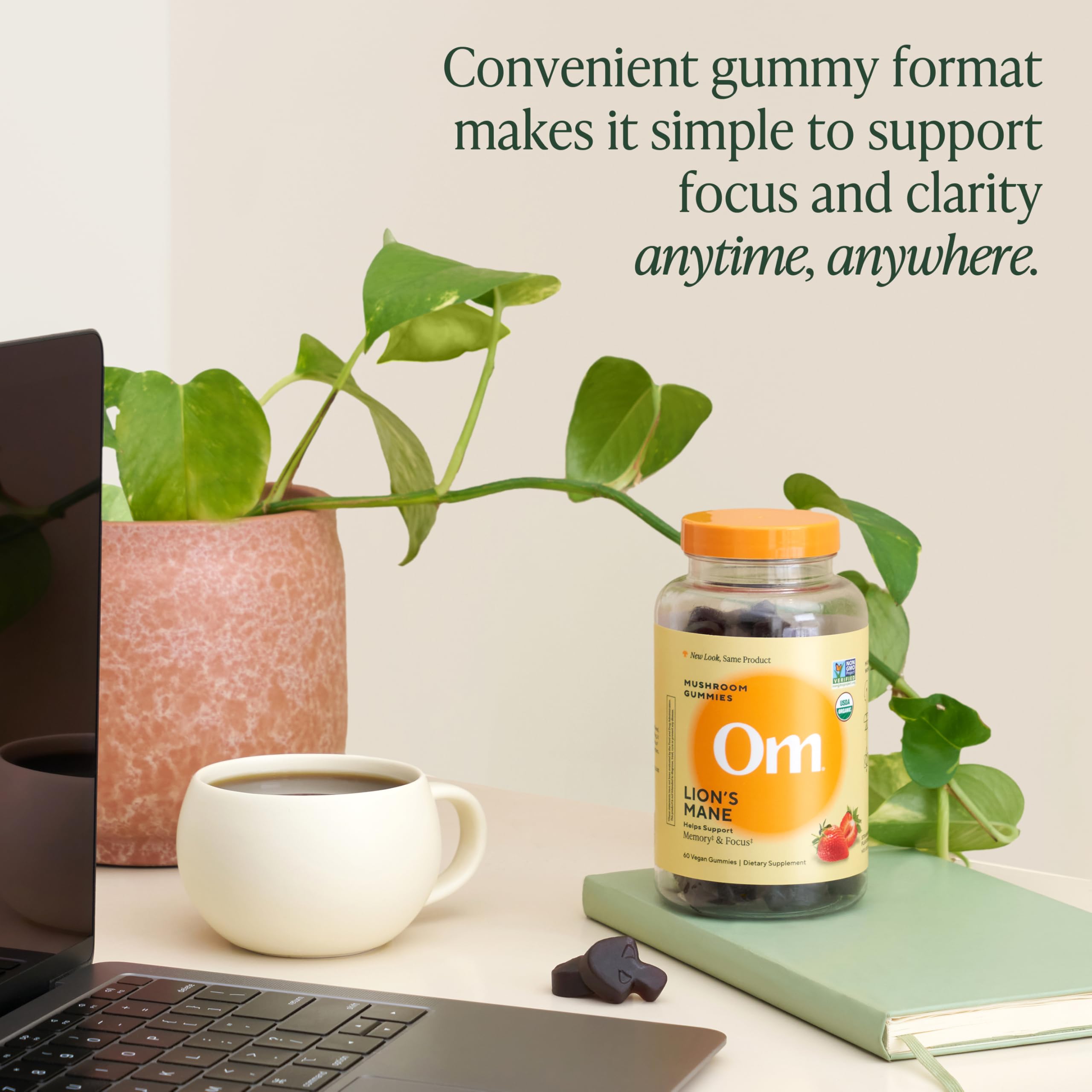 Vegan, gluten-free OM Lion’s Mane gummies with organic biomass