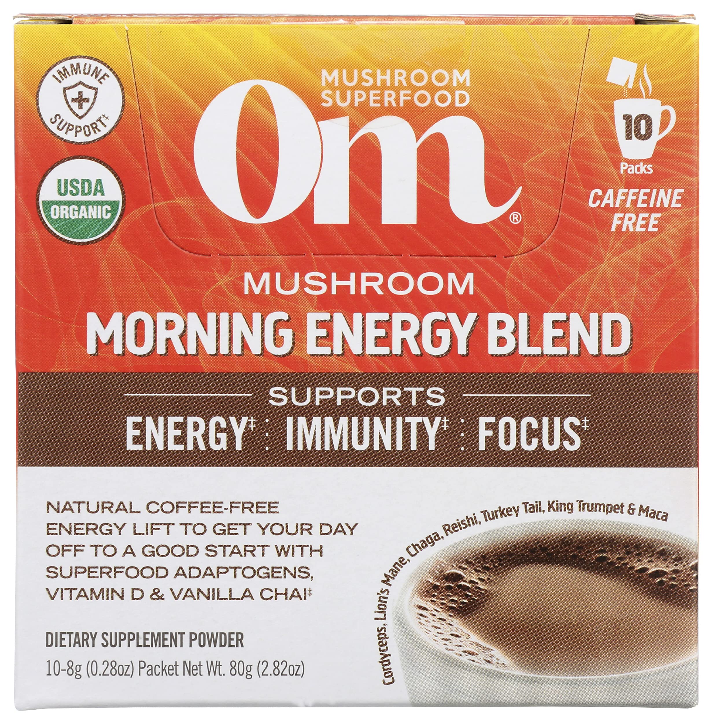 OM Mushroom Superfood Morning Energy Blend powder for caffeine-free morning energy and focus