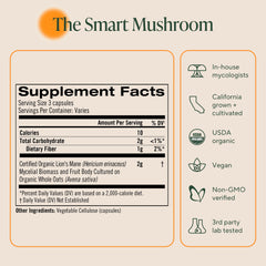 OM Mushroom Superfood organic ingredients visual for clean, plant-based nootropics.