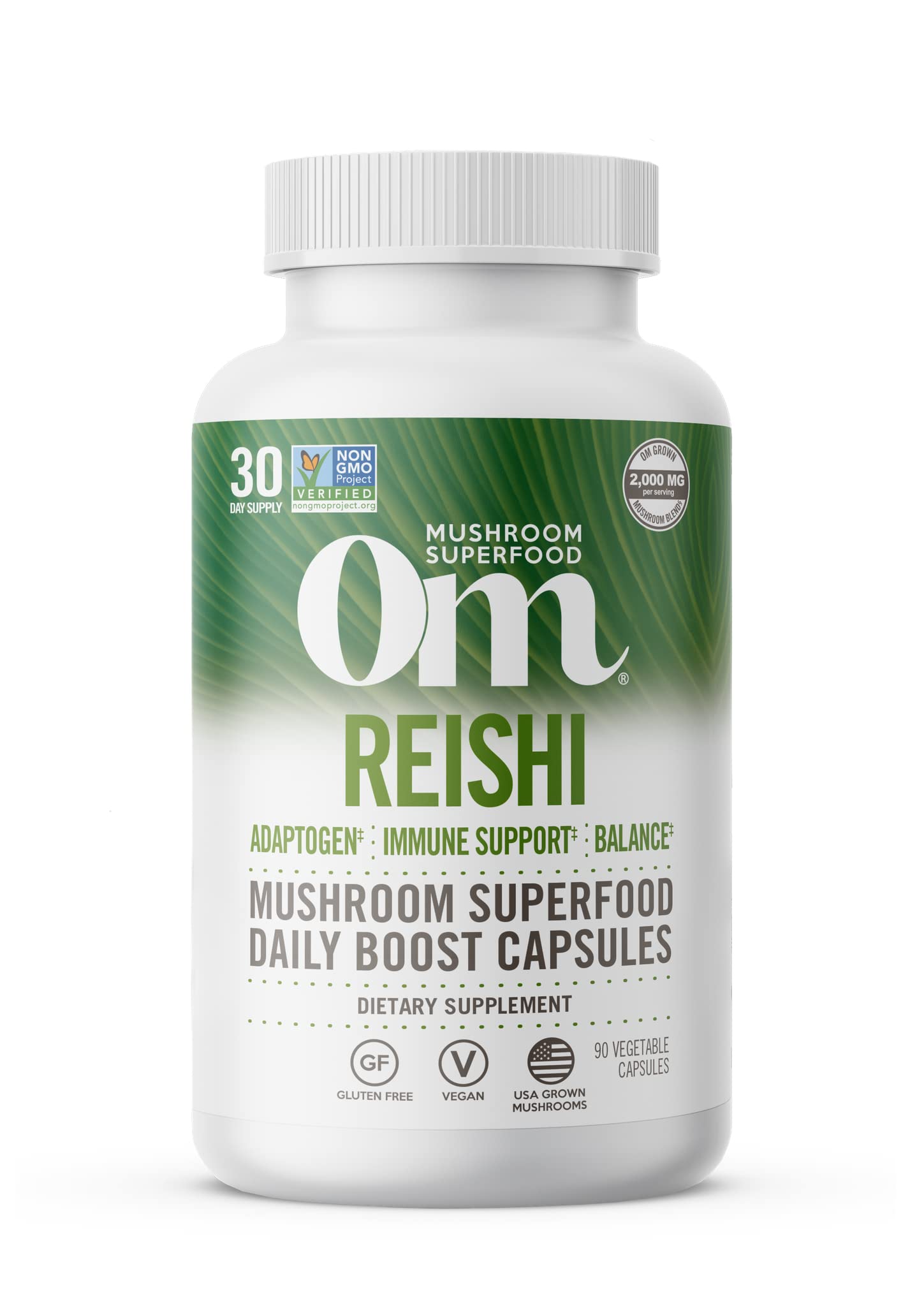 OM Mushroom Superfood Reishi capsules front view for daily immune support