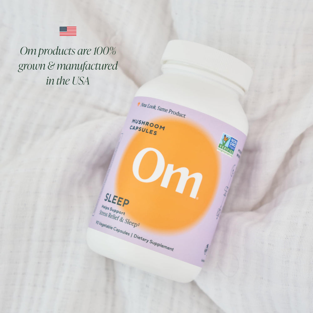 OM Mushroom Superfood Sleep Capsules back of pack image shows clean, vegan formula.