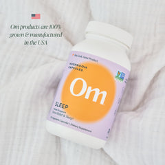 OM Mushroom Superfood Sleep Capsules back of pack image shows clean, vegan formula.