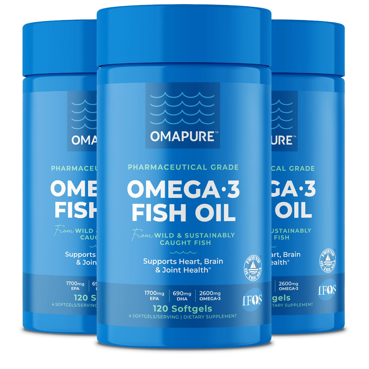 OMAPURE fish oil bottle 3-pack for convenient daily omega-3 intake