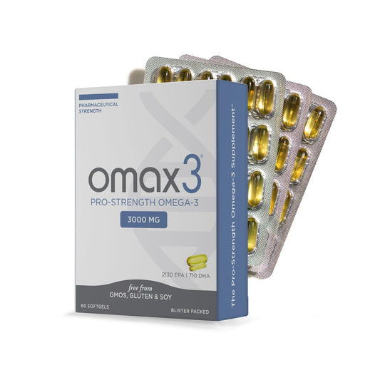 Omax3 omega-3 bottle front displays professional packaging for premium support