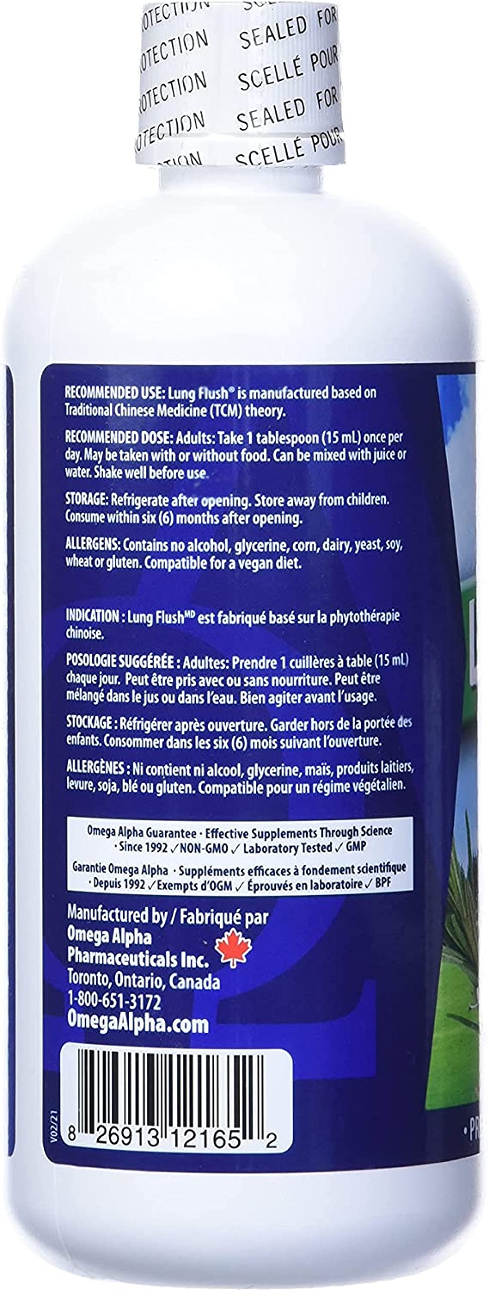 Omega Alpha Lung Flush liquid in a glass ready to mix with water.
