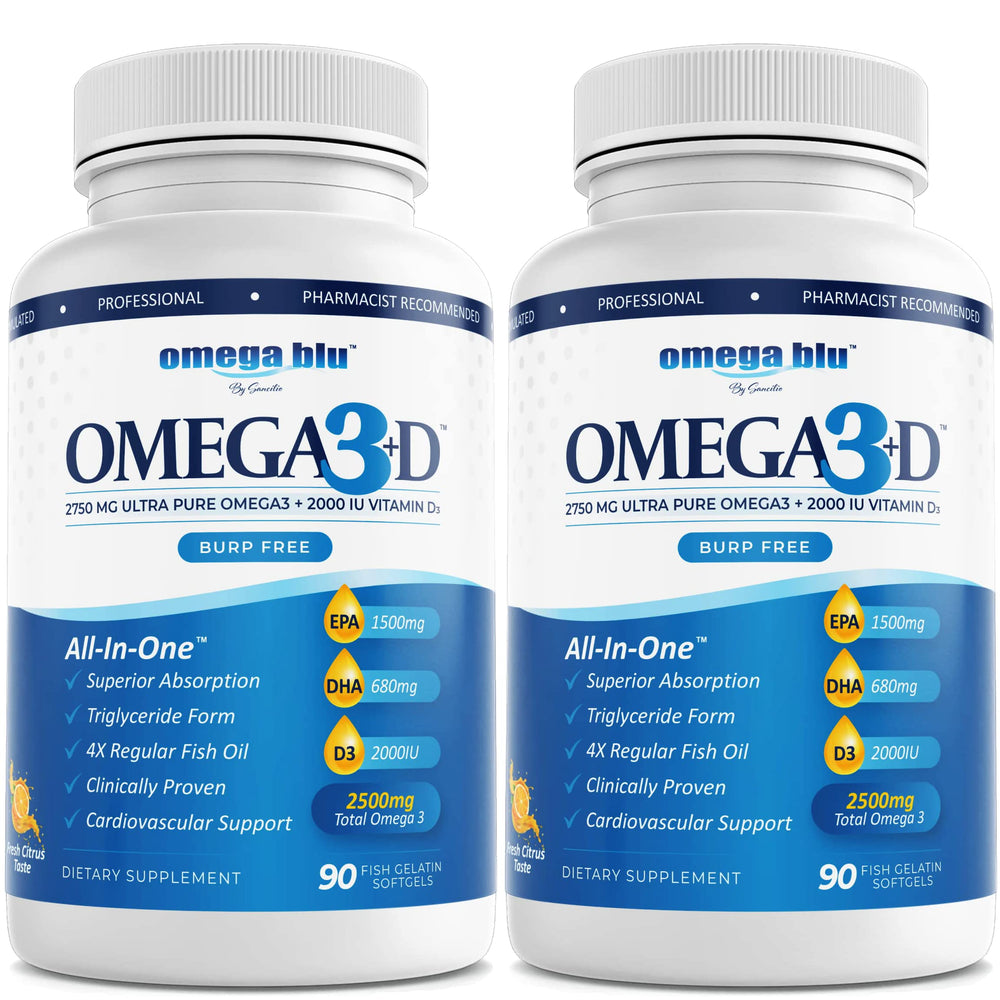 Omega Blu Triple Strength bottle with capsules for heart health support