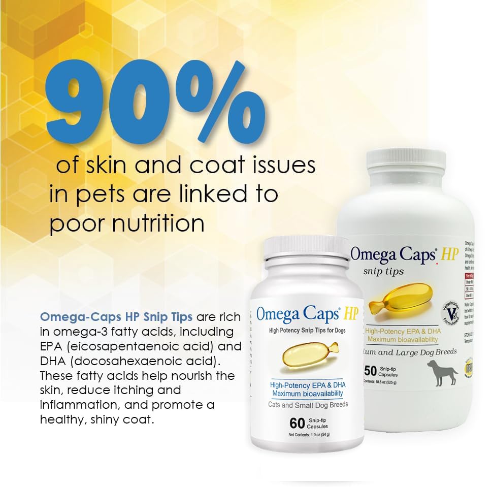 Omega Caps vet-formulated-seal on bottle conveys professional, safe supplementation.