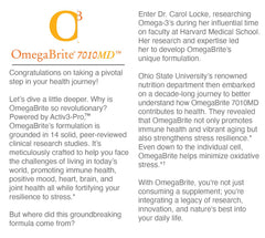 OmegaBrite 7010MD packaging box highlighting sustainability and quality.