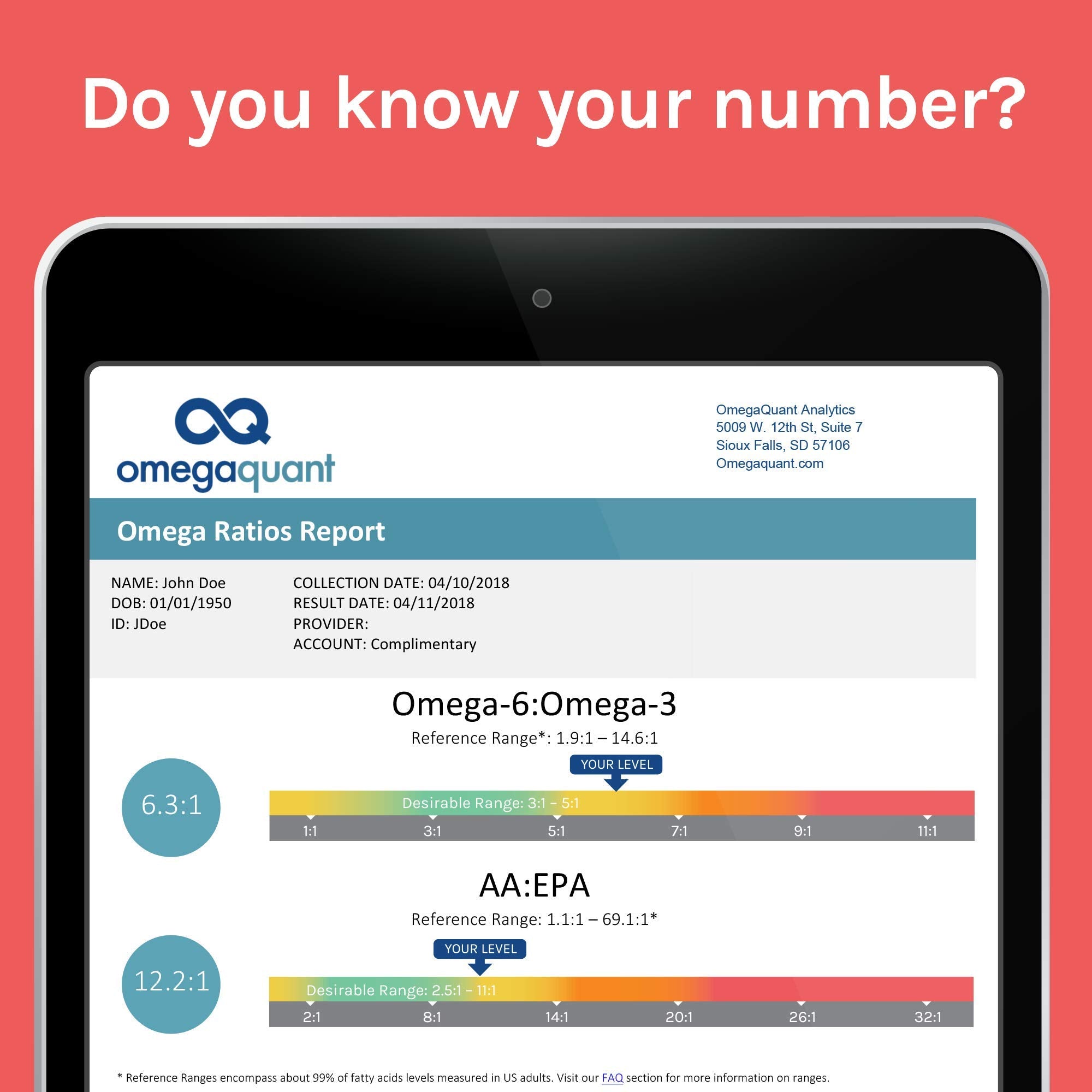 OmegaQuant results online portal presents clear results for fatty acid balance.