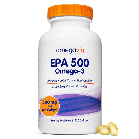 OmegaVia EPA 500 softgels for burpless omega-3 delivery