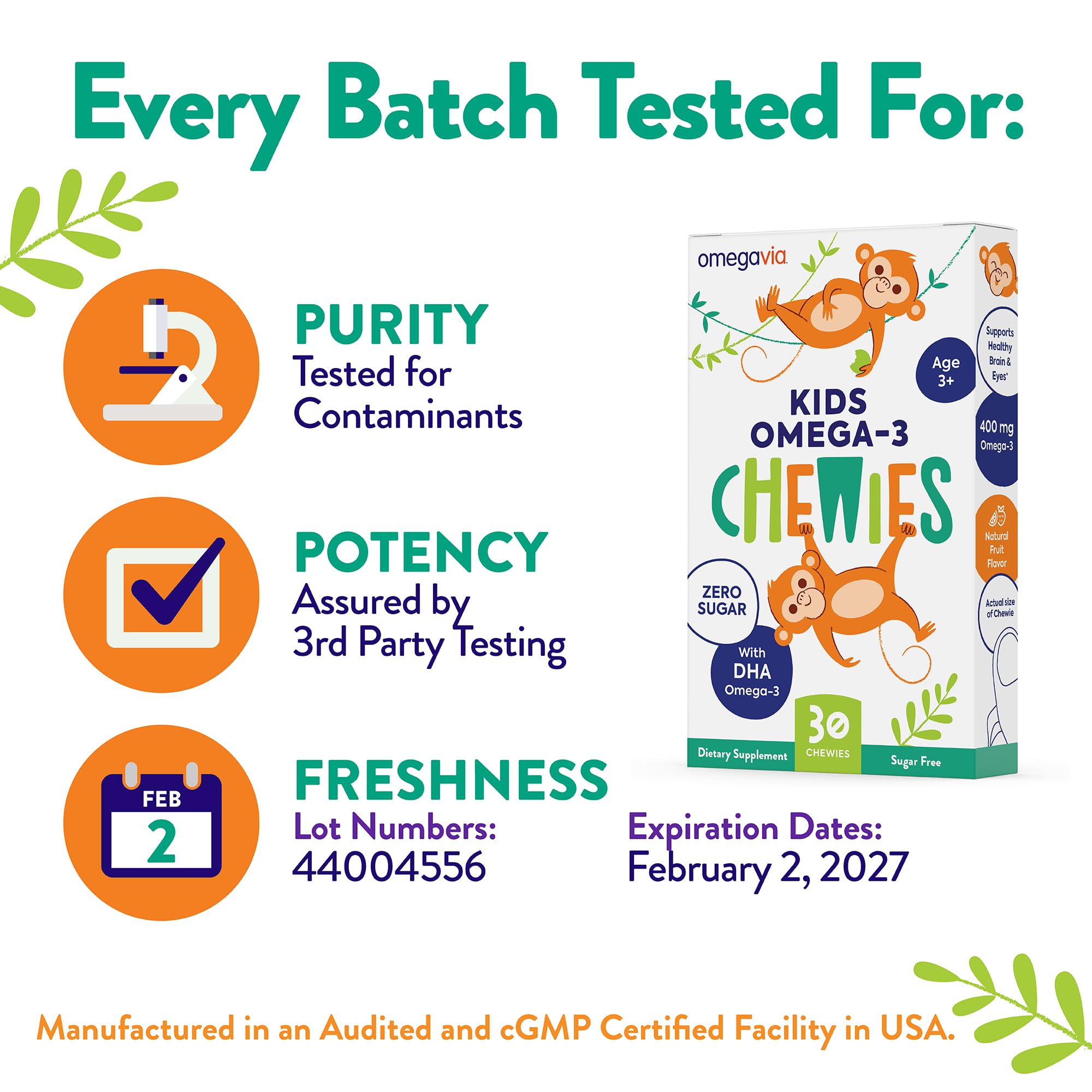 OmegaVia Kids Omega 3 Gummies third-party testing confirms purity.