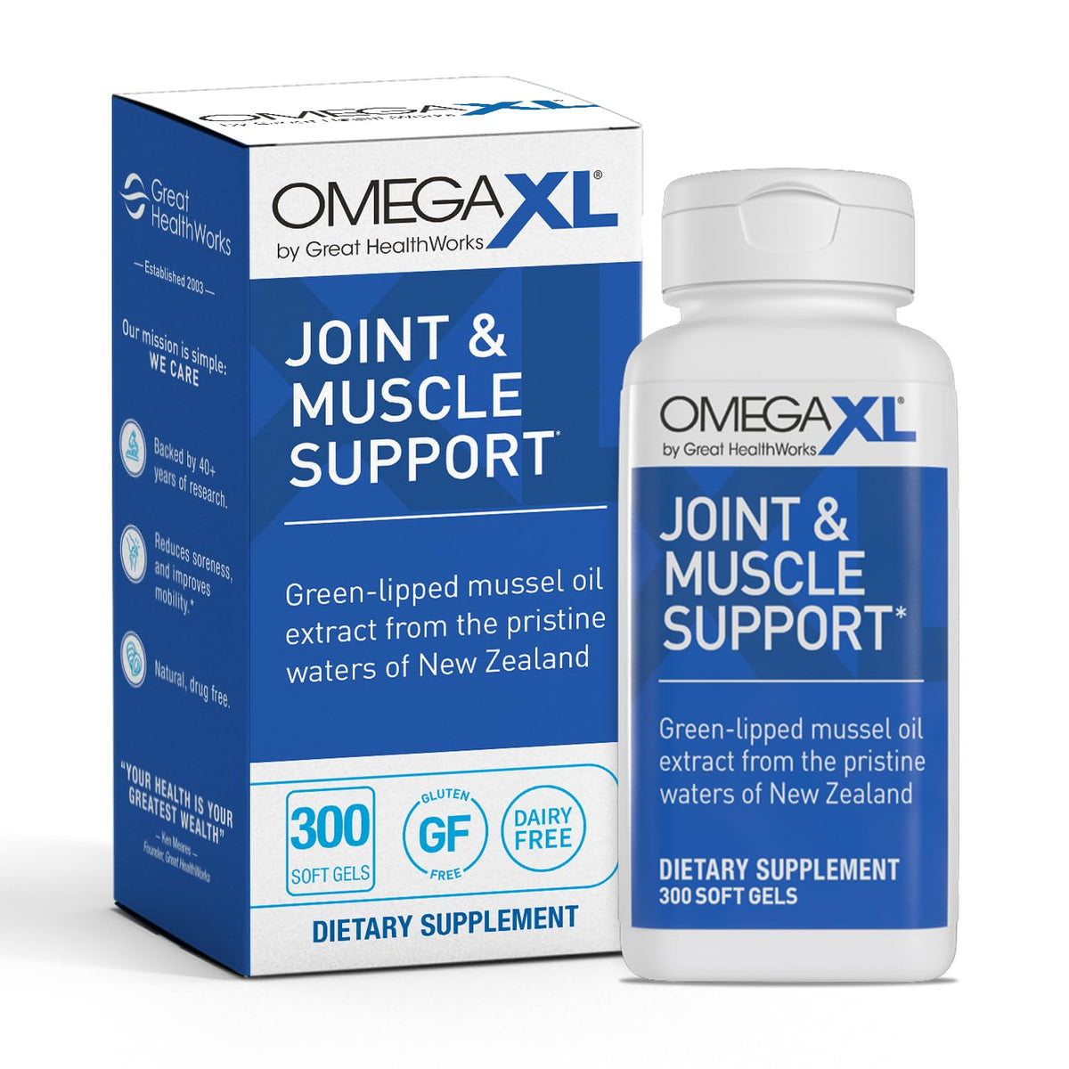OmegaXL bottle with softgel capsules signaling joint support on the shelf