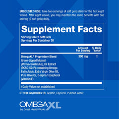 OmegaXL easy-swallow daily-dose softgels pictured for convenient use.