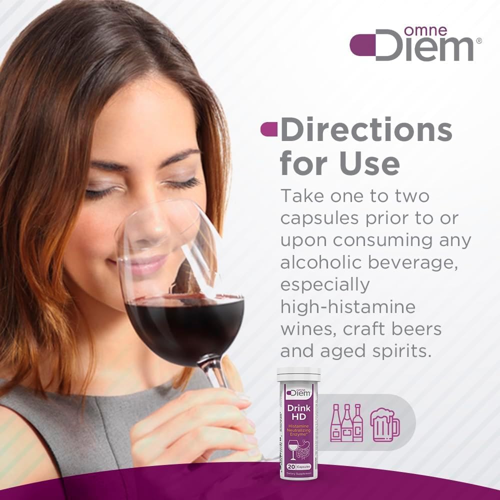 Omne Diem DrinkHD allergen-free icons highlight absence of common triggers.
