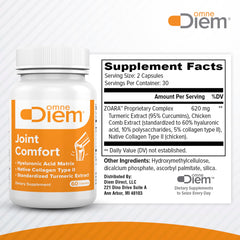 OmneDiem Joint Comfort capsules shown for easy, regular intake.