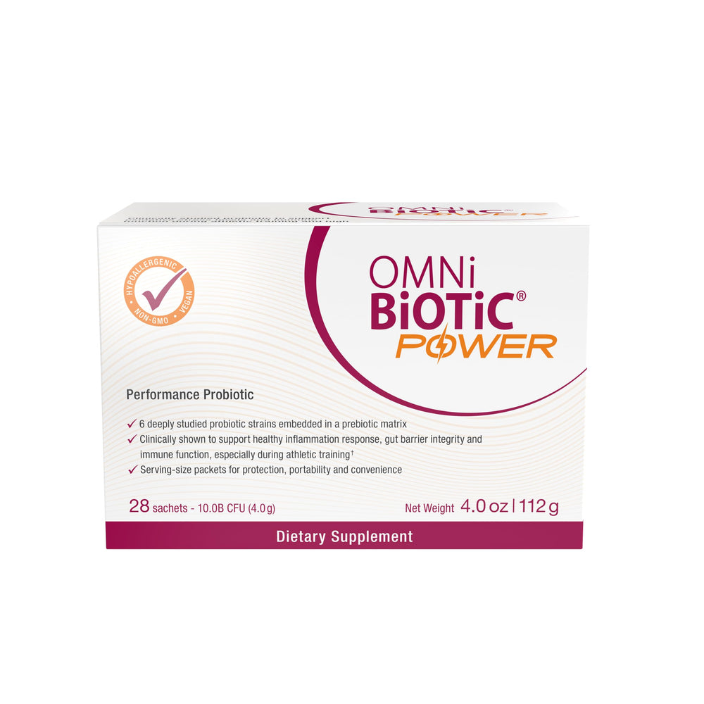 OMNi-BiOTiC Power powder dissolving in water for gut support on the go