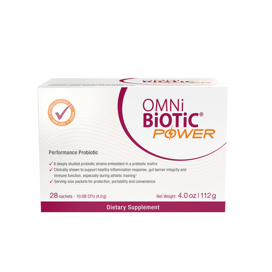 OMNi-BiOTiC Power powder dissolving in water for gut support on the go