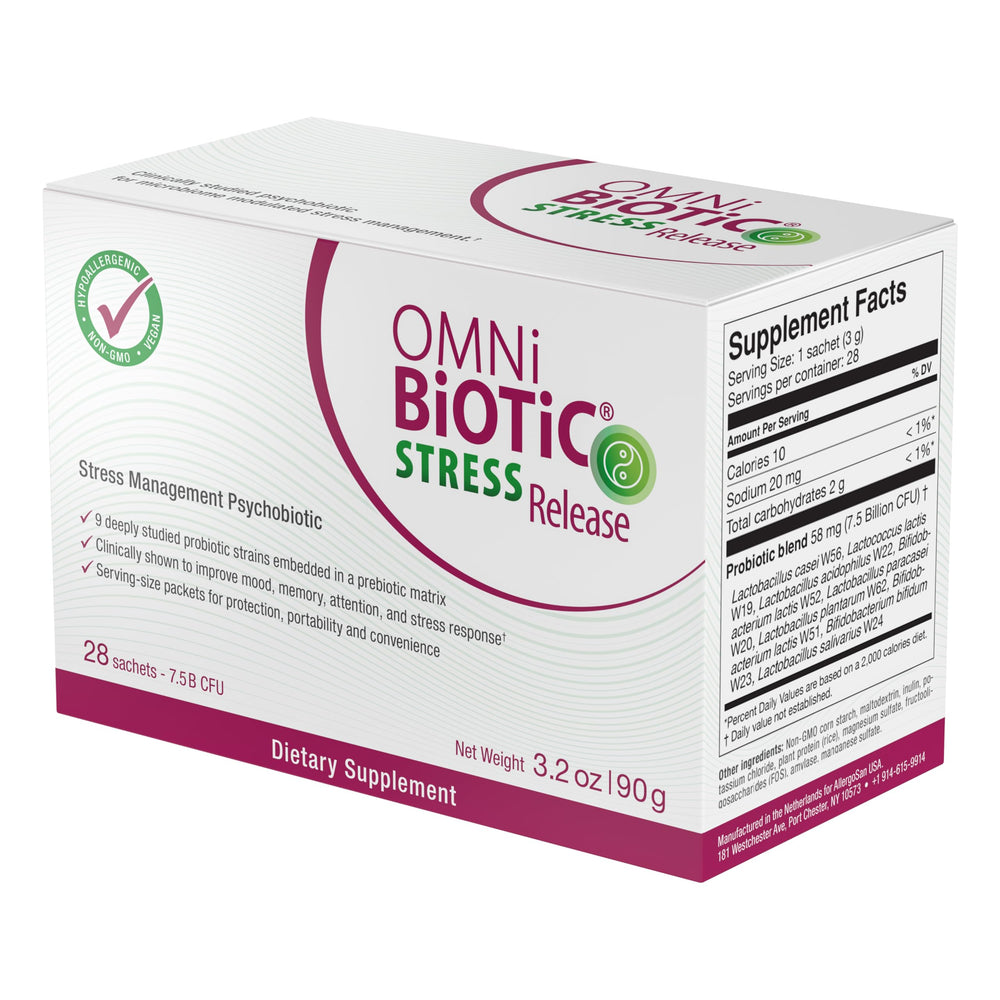 OMNi BiOTiC Stress Release shelf-stable packets ready to travel