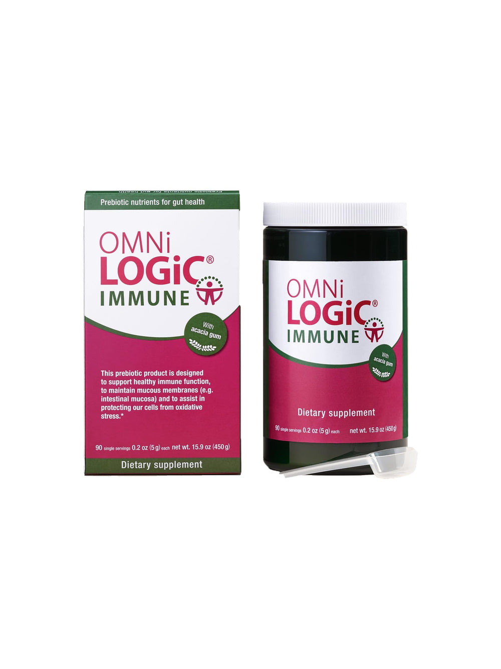 Close-up of acacia fiber and vitamin blend in OMNi BiOTiC packaging for immune support