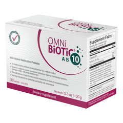 OMNi BiOTiC AB 10 closeup powder shows microbe-rich texture.