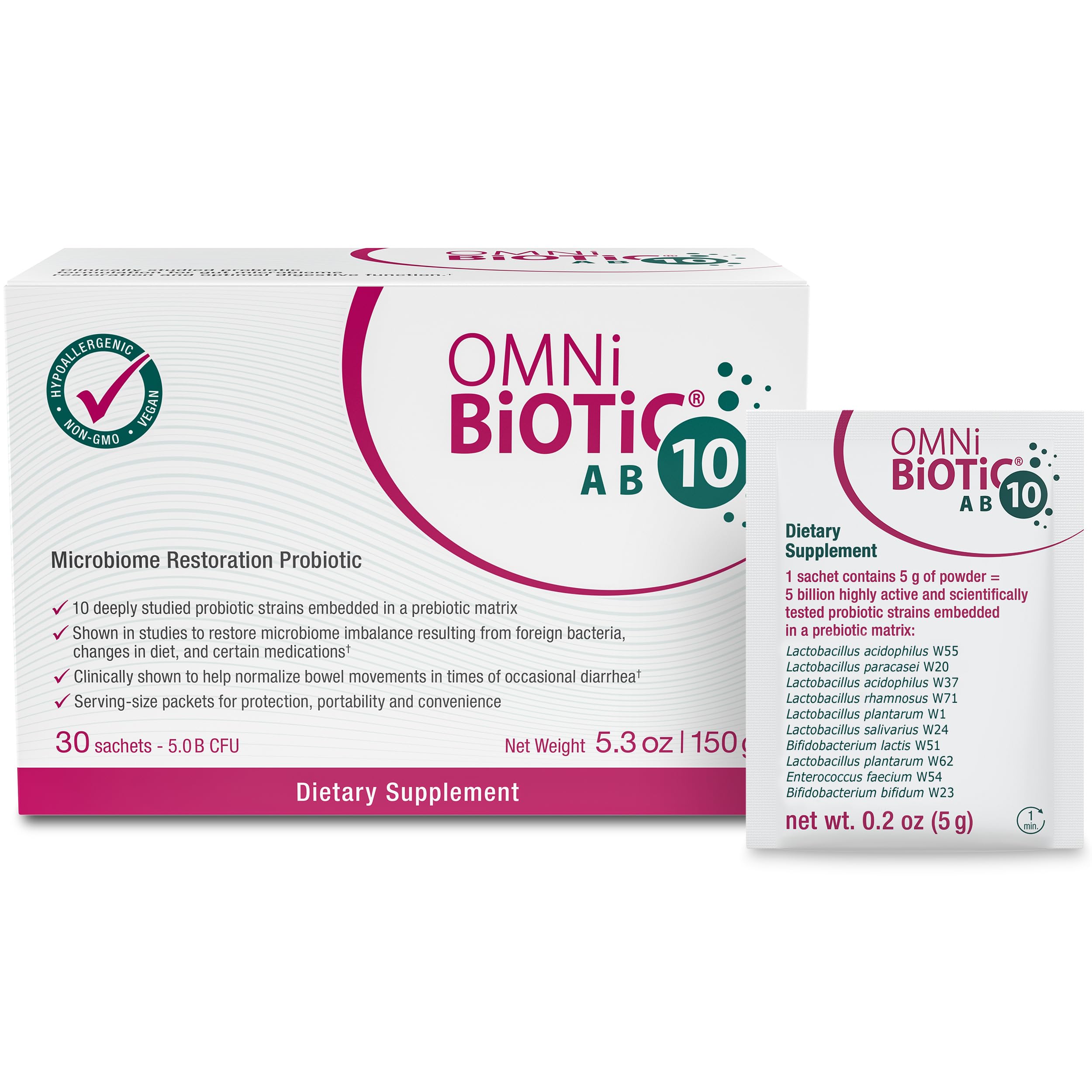 OMNi BiOTiC AB 10 daily packet for convenient gut support on the go.