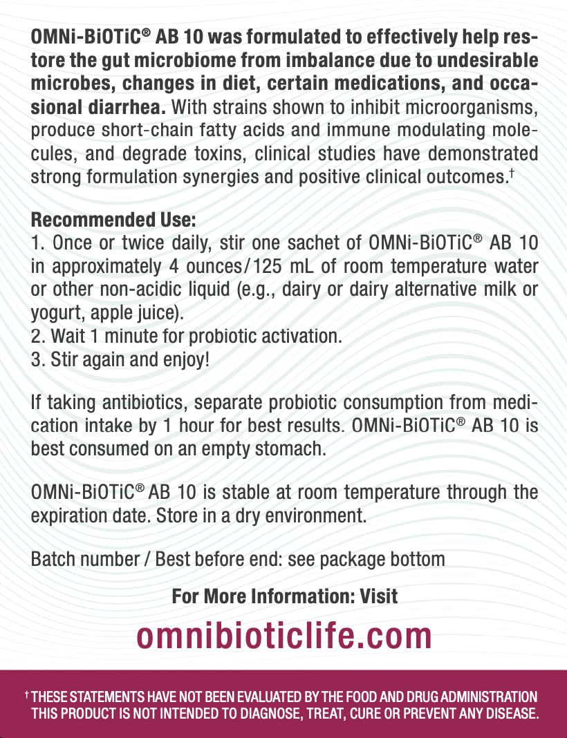 OMNi BiOTiC AB 10 dissolves in water for quick probiotic activation.