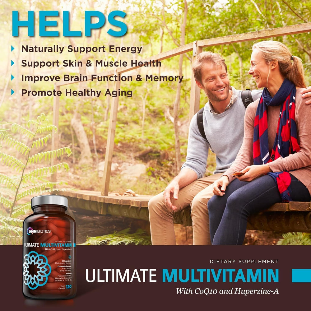 OmniBiotics bottle beside water illustrates effortless daily wellness routine