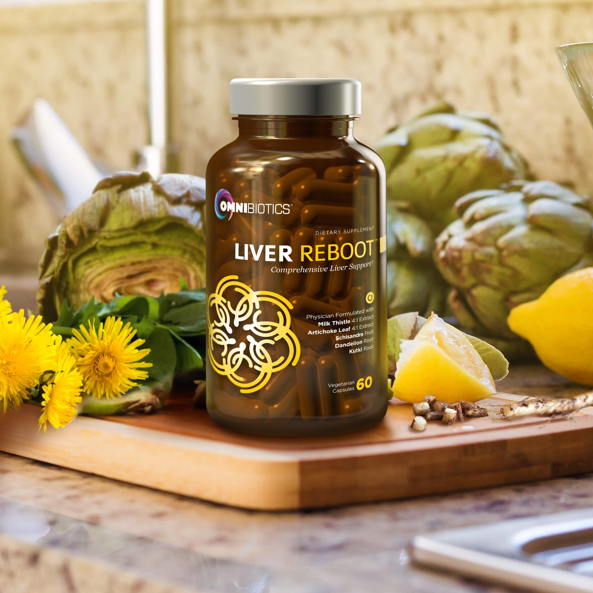 OmniBiotics Liver Cleanse artichoke extract visual for digestive comfort.