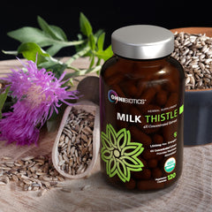 OmniBiotics Milk Thistle packaging close-up highlights premium labeling and product integrity.