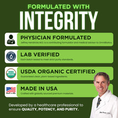 OmniBiotics NSF/cGMP facility logo signals rigorous manufacturing standards.
