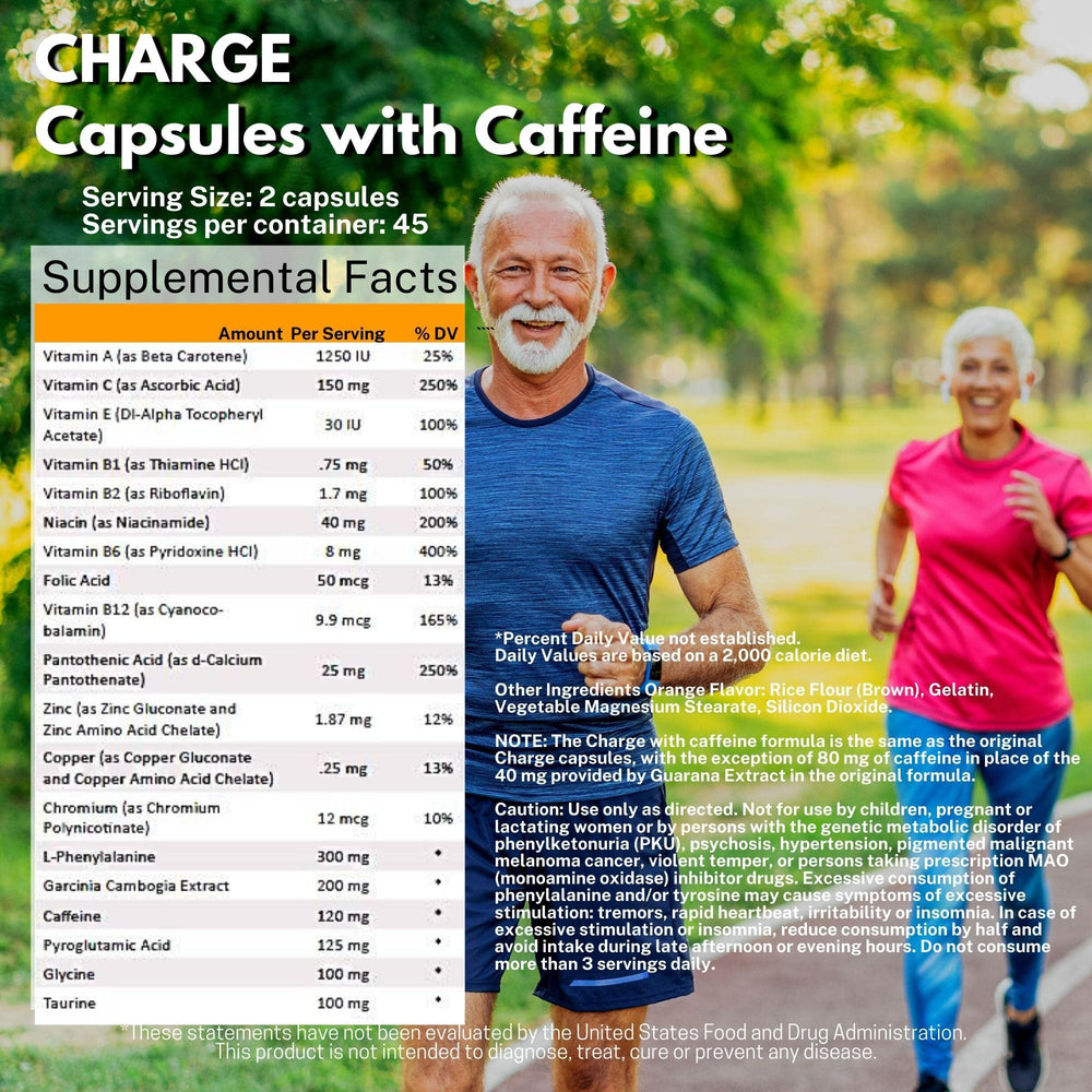 Omnitrition Charge bottle label with vitamin blend details for energy support