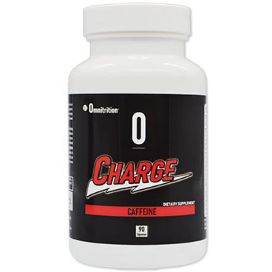 Omnitrition Charge caffeine capsules bottle on kitchen counter for morning energy