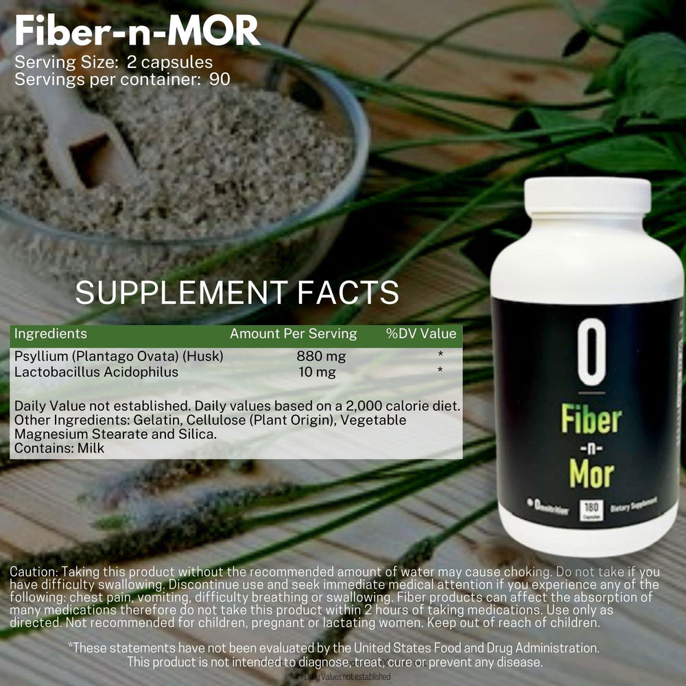 Omnitrition Fiber-N-Mor digestive system graphic with fiber-friendly support