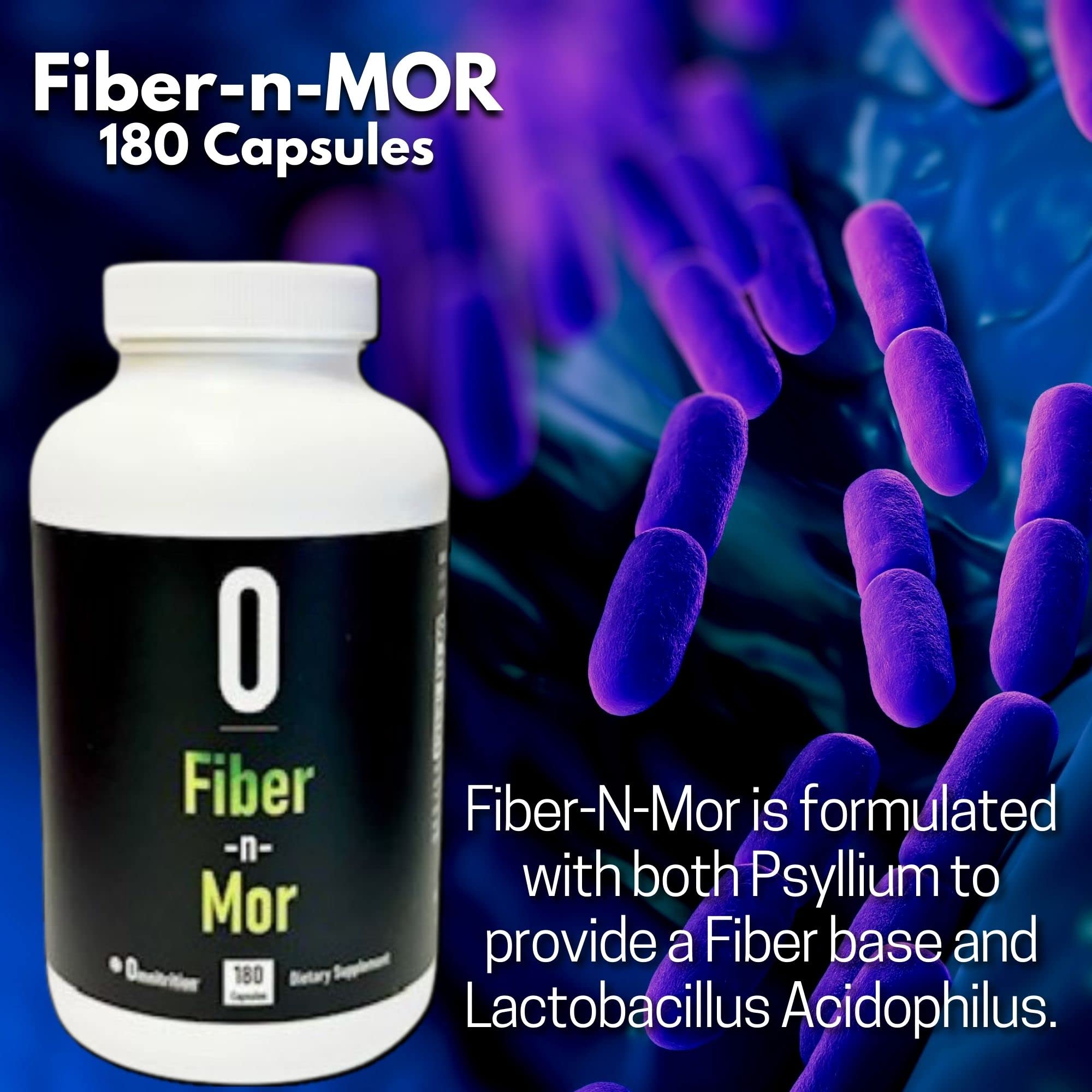 Omnitrition Fiber-N-Mor label close-up highlighting psyllium and probiotic blend